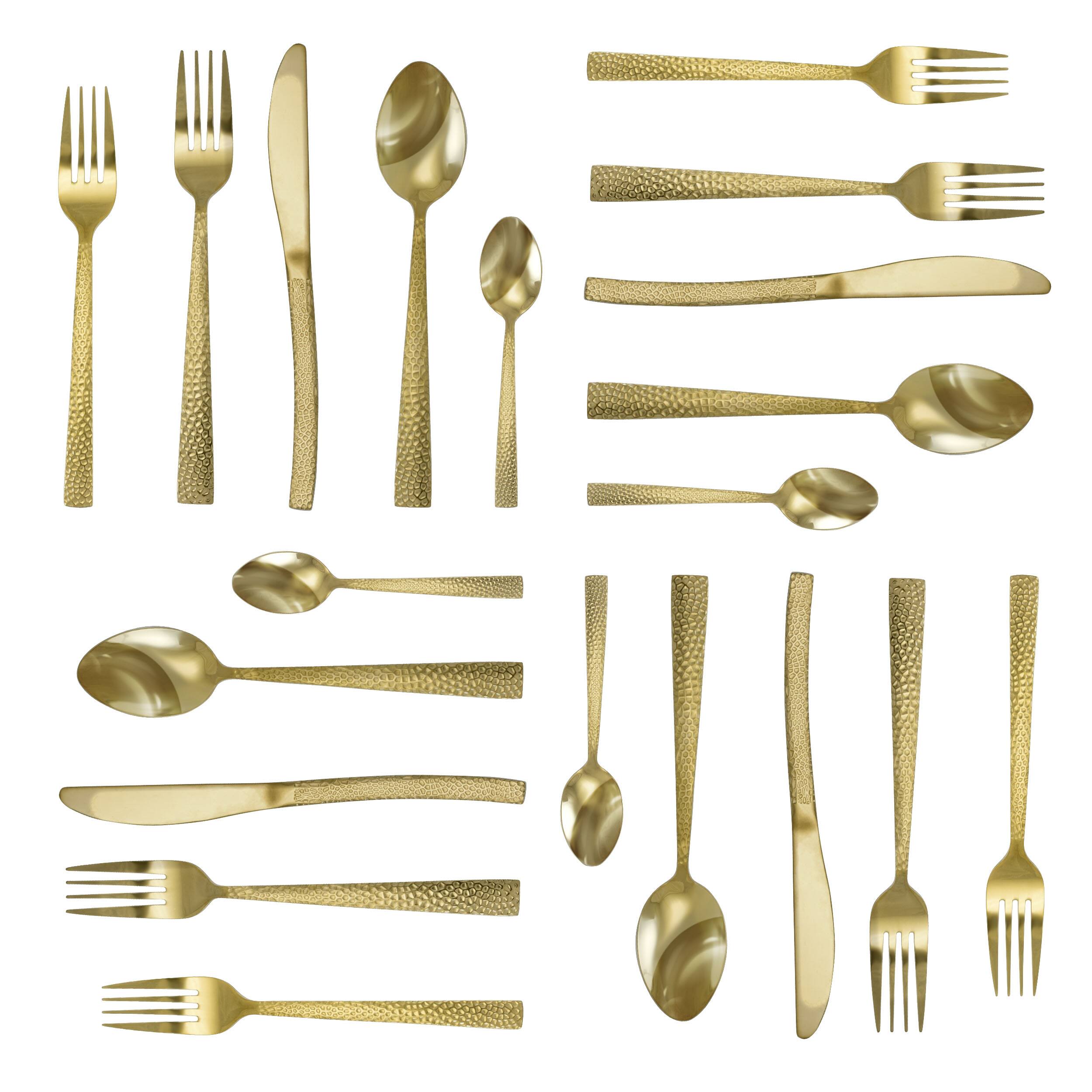 Alt View 3. MegaChef - MegaChef Baily 20 Piece Flatware Utensil Set, Stainless Steel Silverware Metal Service for 4 in Light Gold - Light Gold.