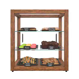 Koolmore - 20 In. 3-Tier Artisan Dark Wooden Bakery Square Display case, 2.5 cu. ft. (KM-BDW-20D) - Dark ash wood color