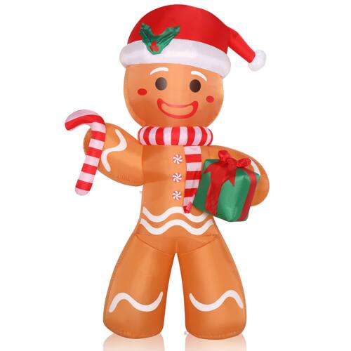 Alt View 1. Winado - 8FT Christmas Inflatable Gingerbread Man Holding Gift with Lights Blow Up for Indoor Outdoor Holiday Party Decoration - Orange.