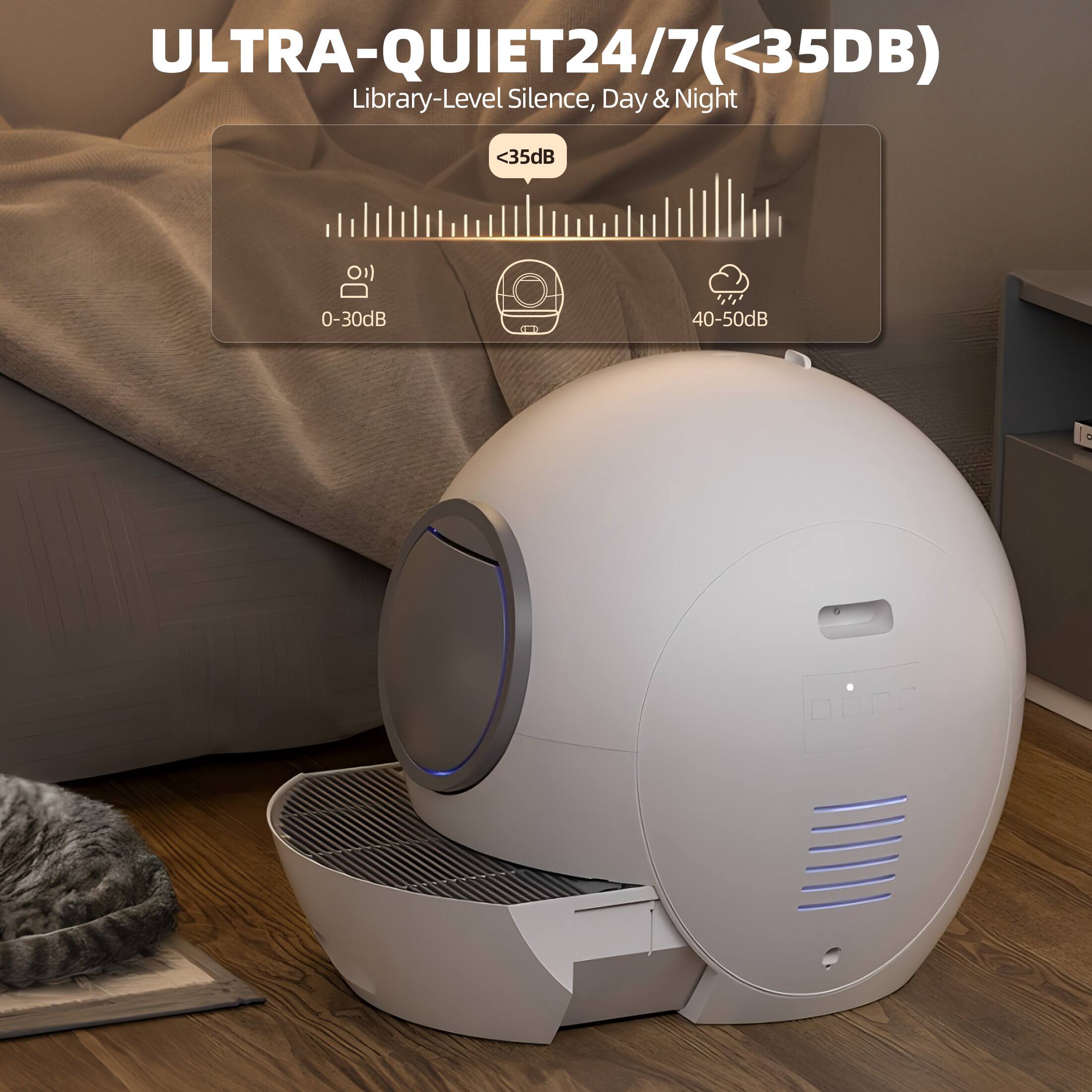 ULTRA-QUIET 24/7 (<35dB)  
Library-Level Silence, Day & Night  

<35dB  
0-30dB  
40-50dB