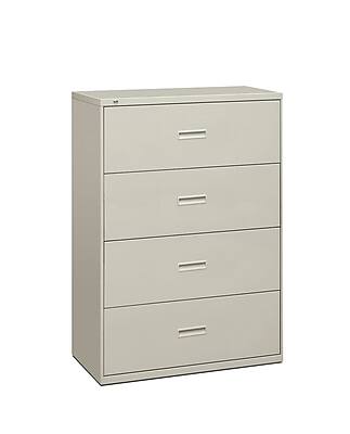 Front. HON - Lateral File, 4 Drawers, Molded Pull,  36"W (BSX484LQ) - Light Gray.