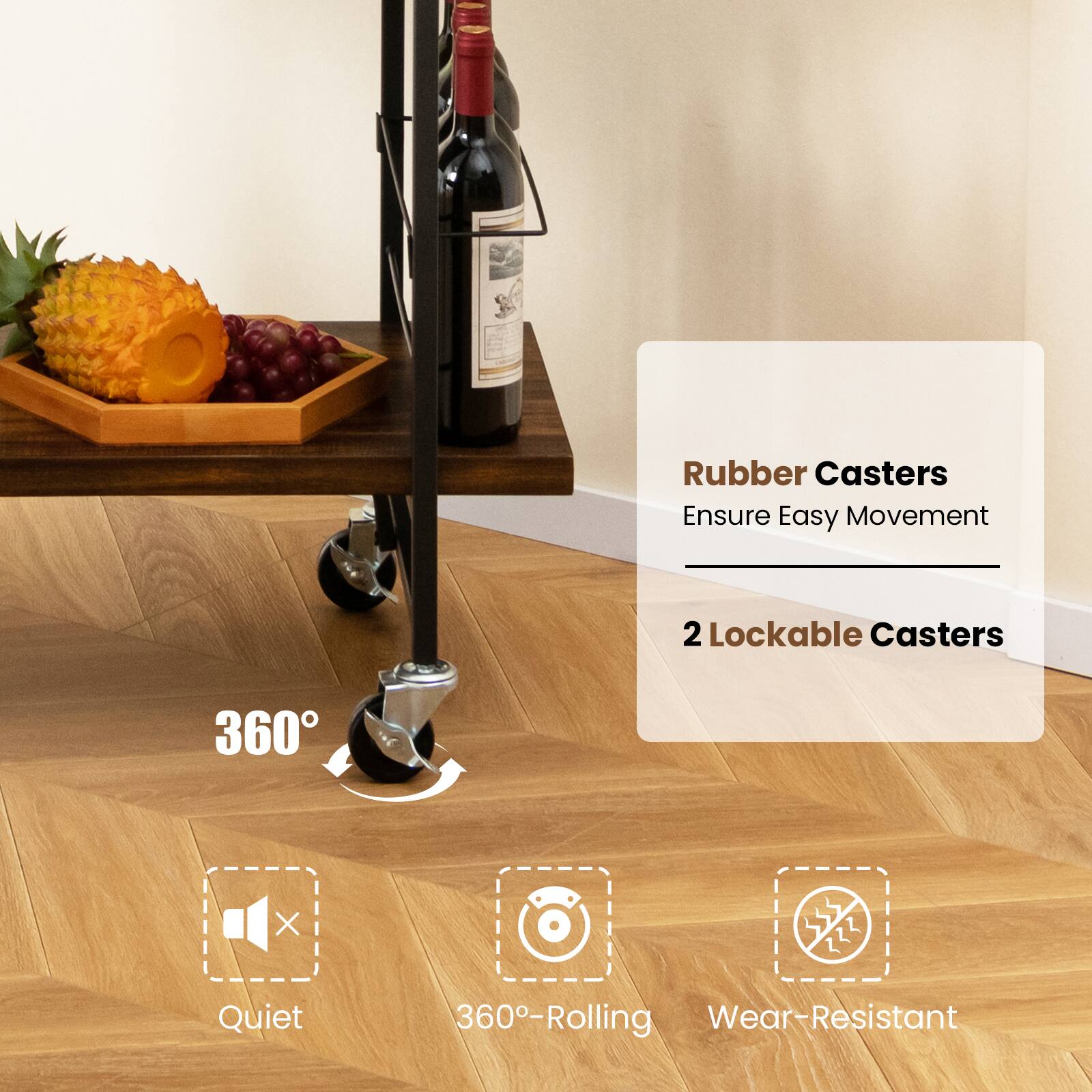 Rubber Casters Ensure Easy Movement 2 Lockable Casters 360° Quiet 360° Rolling Wear-Resistant