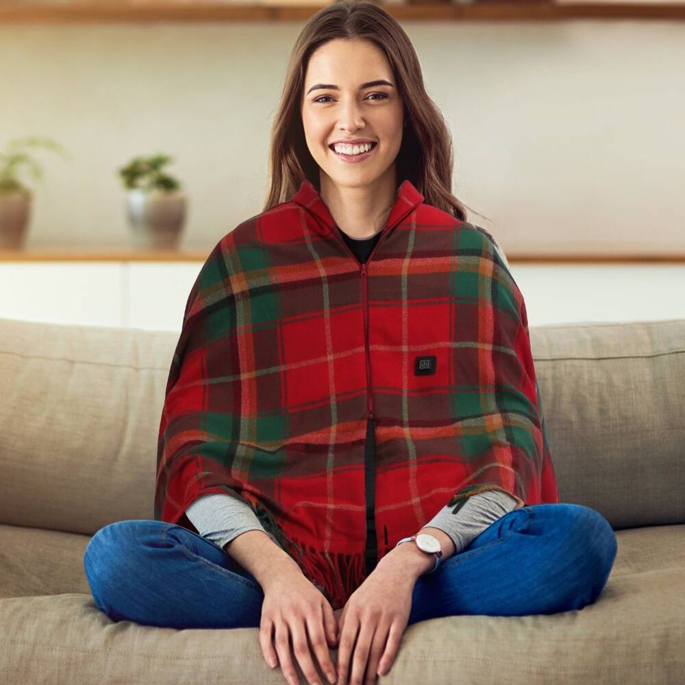 Angle. Loheer - Loheer USB Heated Shawl with Zipper Wearable Heating Blanket 77x24 Inch - Christmas.