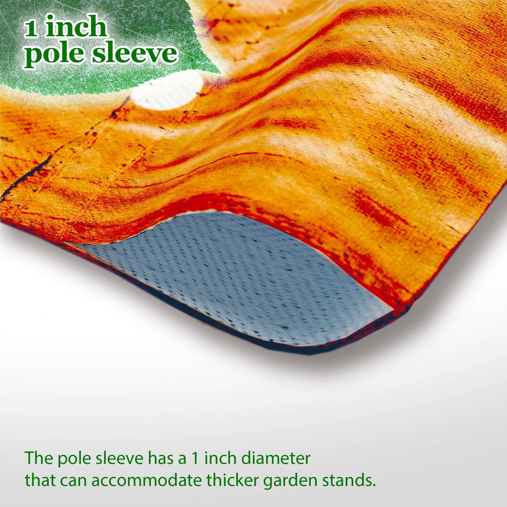 1 inch pole sleeve

The pole sleeve has a 1 inch diameter that can accommodate thicker garden stands.
