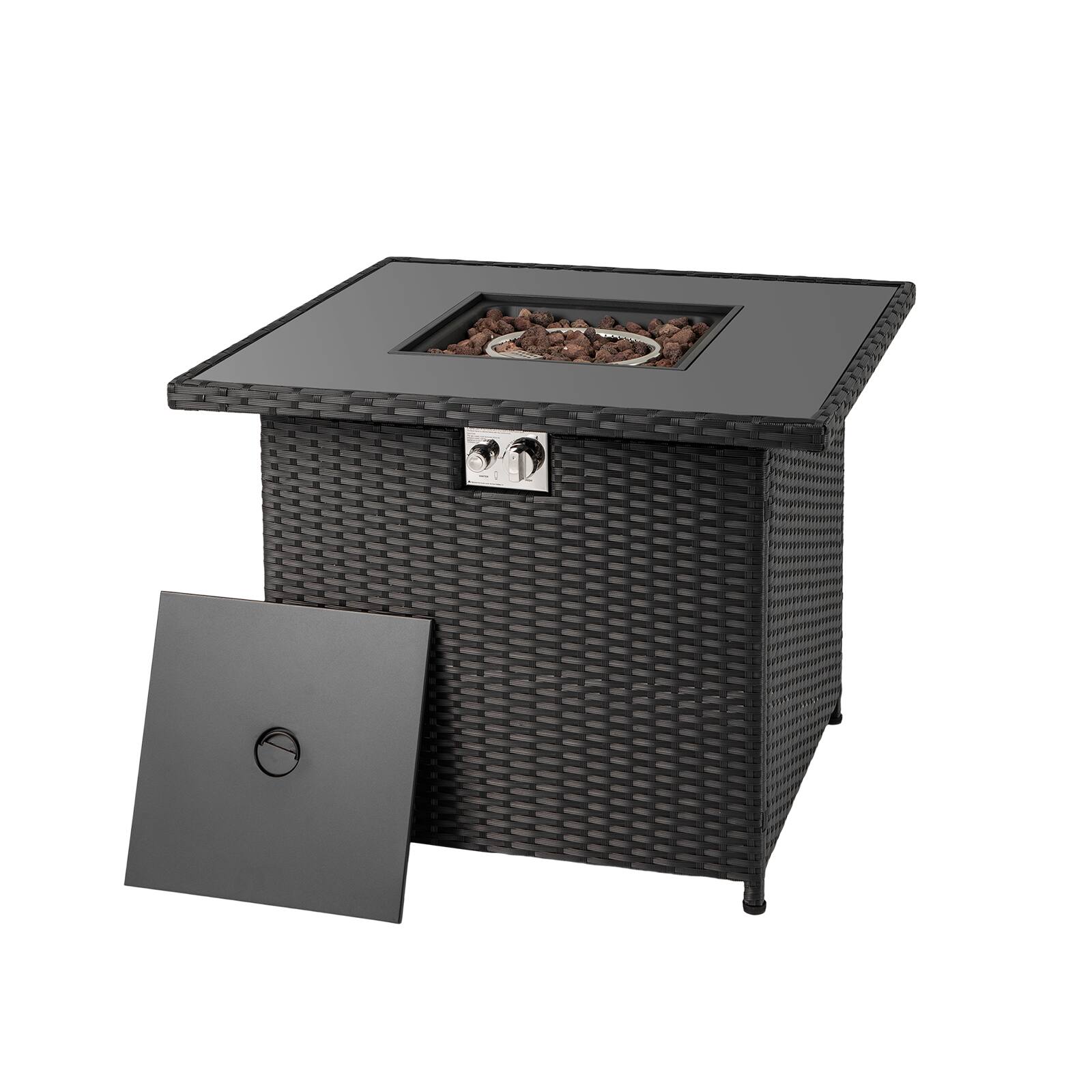 Alt View 4. Gymax - Gymax 32.5'' Propane Fire Pit Table Outdoor Wicker Gas Firepit w/Stainless Steel Burner Black - Black.