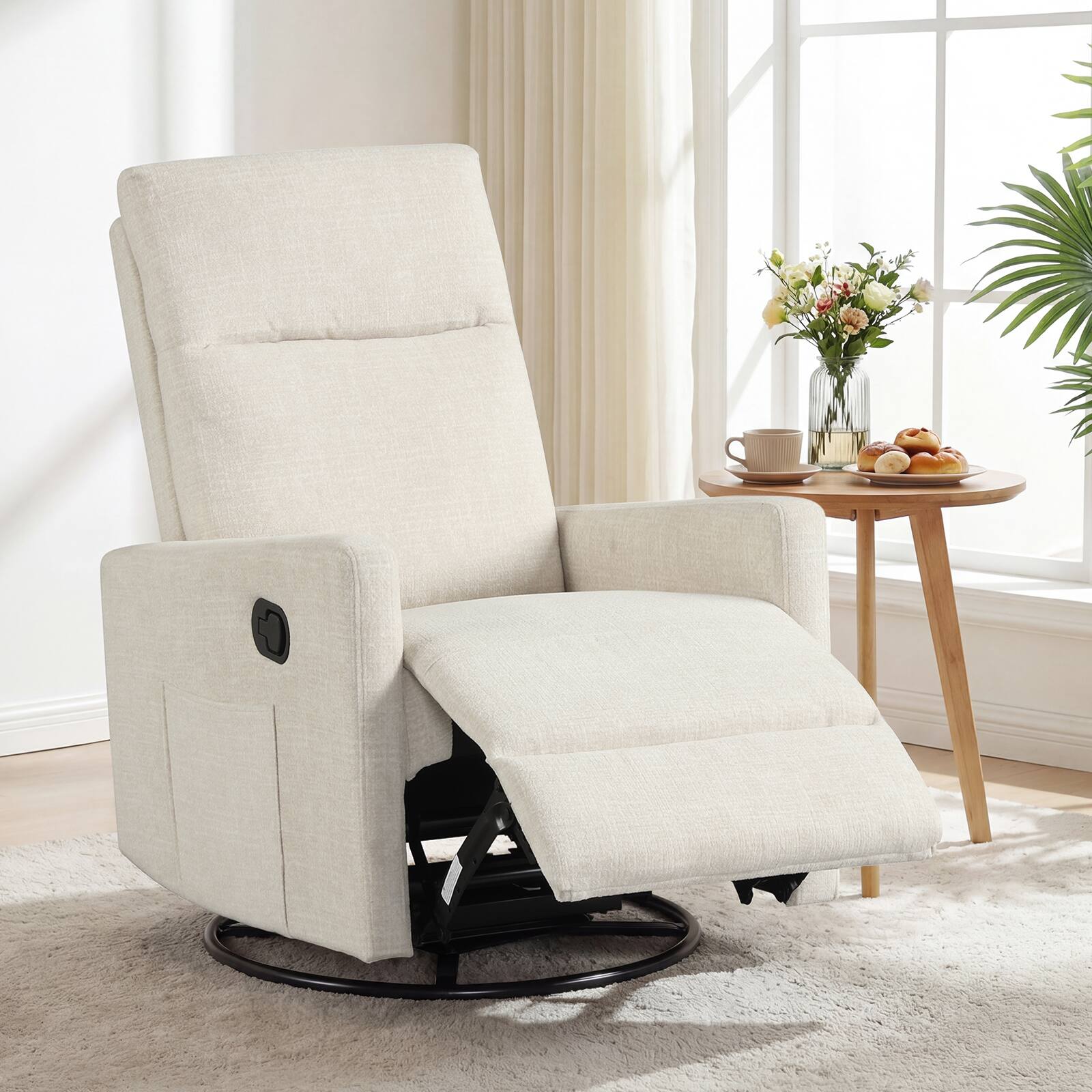 Alt View 1. Costway - Costway 360° Swivel Rocking Chair with Cushioned Back, Seat & Footrest for Living Room - Beige.