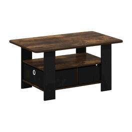 FurniFact - Amber Pine Black Coffee Table with Bin Drawer and Durable Construction - Amber Pine/Black