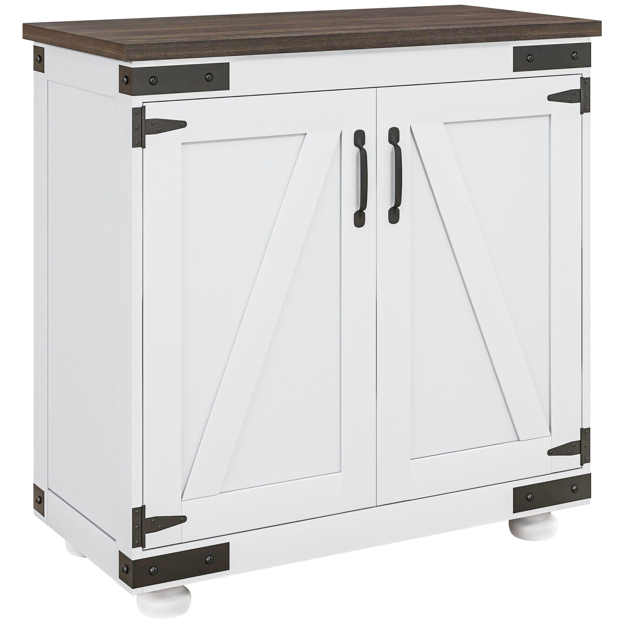 Homcom - Modern Farmhouse Sideboard, Buffet Cabinet with Barn Style Door and Adjustable Shelf, Kitchen Storage Cabinet - White