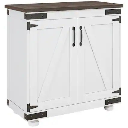 Front. Homcom - Modern Farmhouse Sideboard, Buffet Cabinet with Barn Style Door and Adjustable Shelf, Kitchen Storage Cabinet - White.