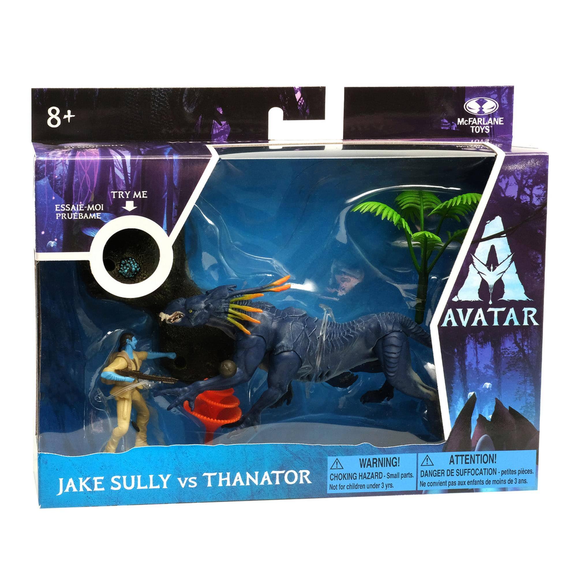 8+  
TRY ME  
ESSAIE-MOI  
PRUEBAME  

JAKE SULLY vs THANATOR  

WARNING!  
CHOKING HAZARD - Small parts.  
Not for children under 3 yrs.  

ATTENTION!  
DANGER DE SUFFOCATION - petites pièces.  
Ne convient pas aux enfants de moins de 3 ans.  

McFARLANE TOYS  
AVATAR