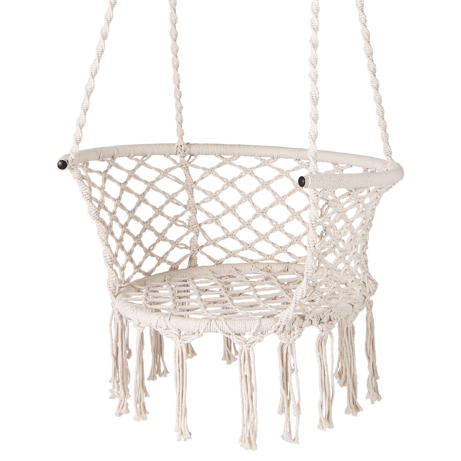 Gymax - Hammock Chair Macrame Swing Hanging Cotton Rope Chair w/ Heavy Duty Metal Frame - Beige