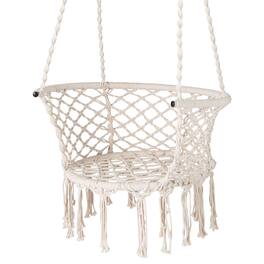 Gymax - Hammock Chair Macrame Swing Hanging Cotton Rope Chair w/ Heavy Duty Metal Frame - Beige