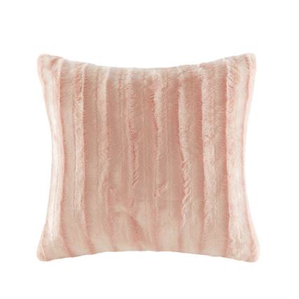 Front. Gracie Mills - Gracie Mills Wilfred Faux Fur Square Pillow - Blush.