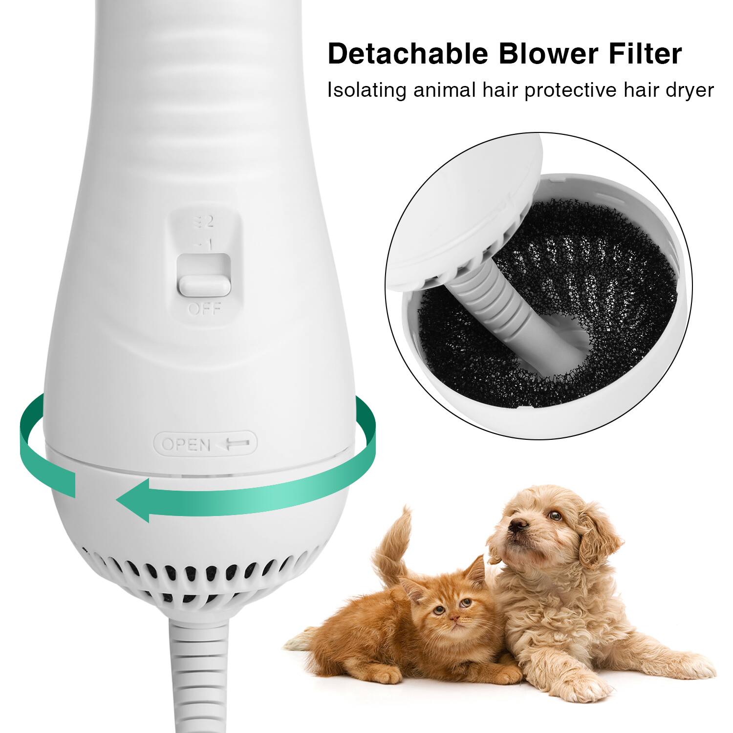 Detachable Blower Filter, Isolating animal hair protective hair dryer, 2 - 1, OFF, OPEN