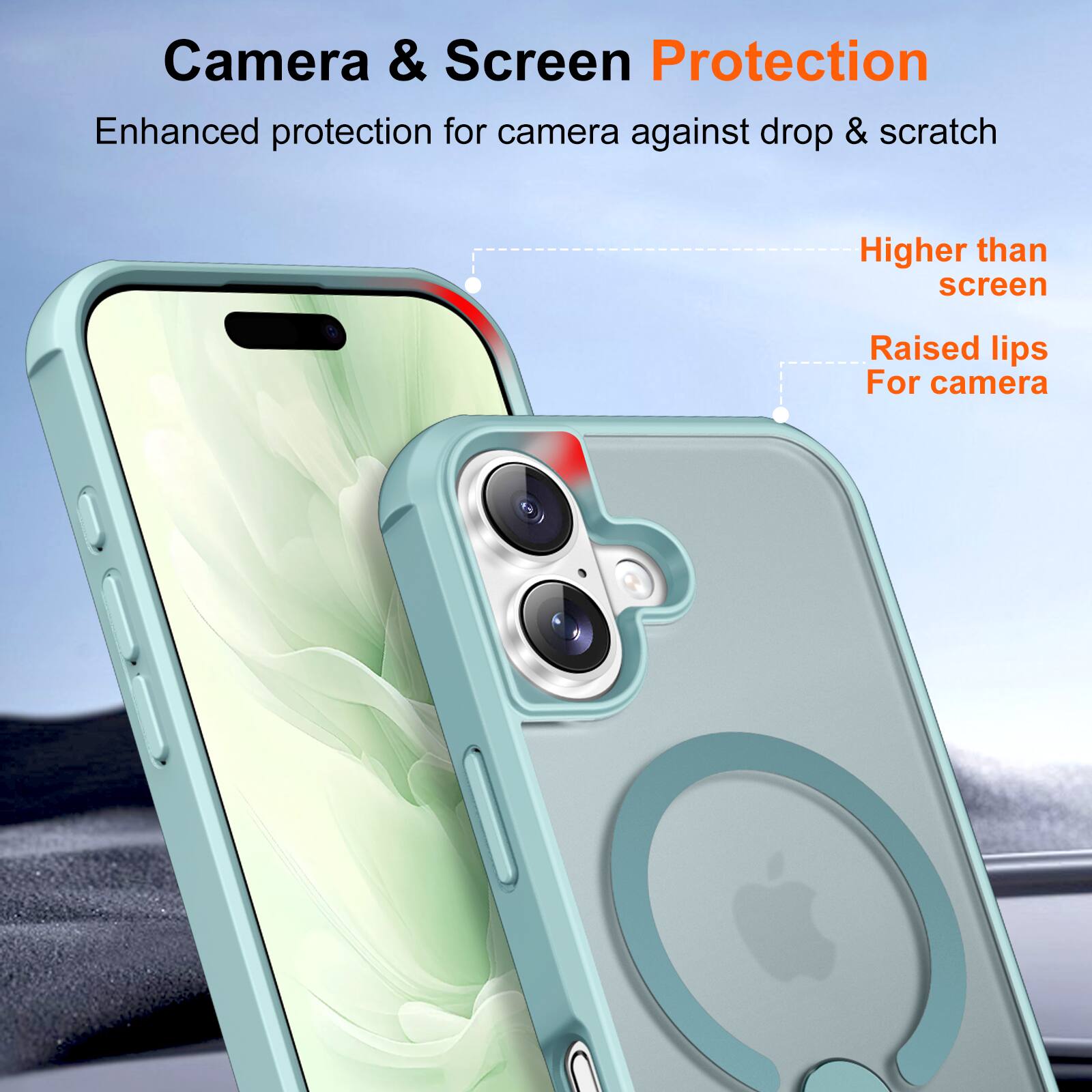 Camera & Screen Protection  
Enhanced protection for camera against drop & scratch  
Higher than screen  
Raised lips For camera