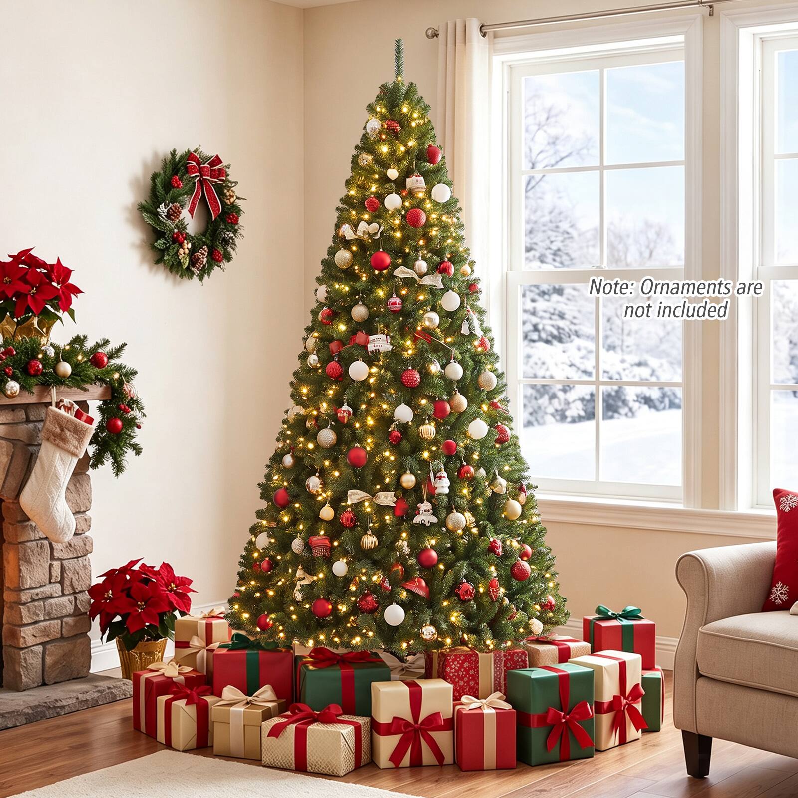Costway - 7 FT Prelit Christmas Tree with 500 LED Lights & 1570 PVC Branch Tips, Metal Stand - Green