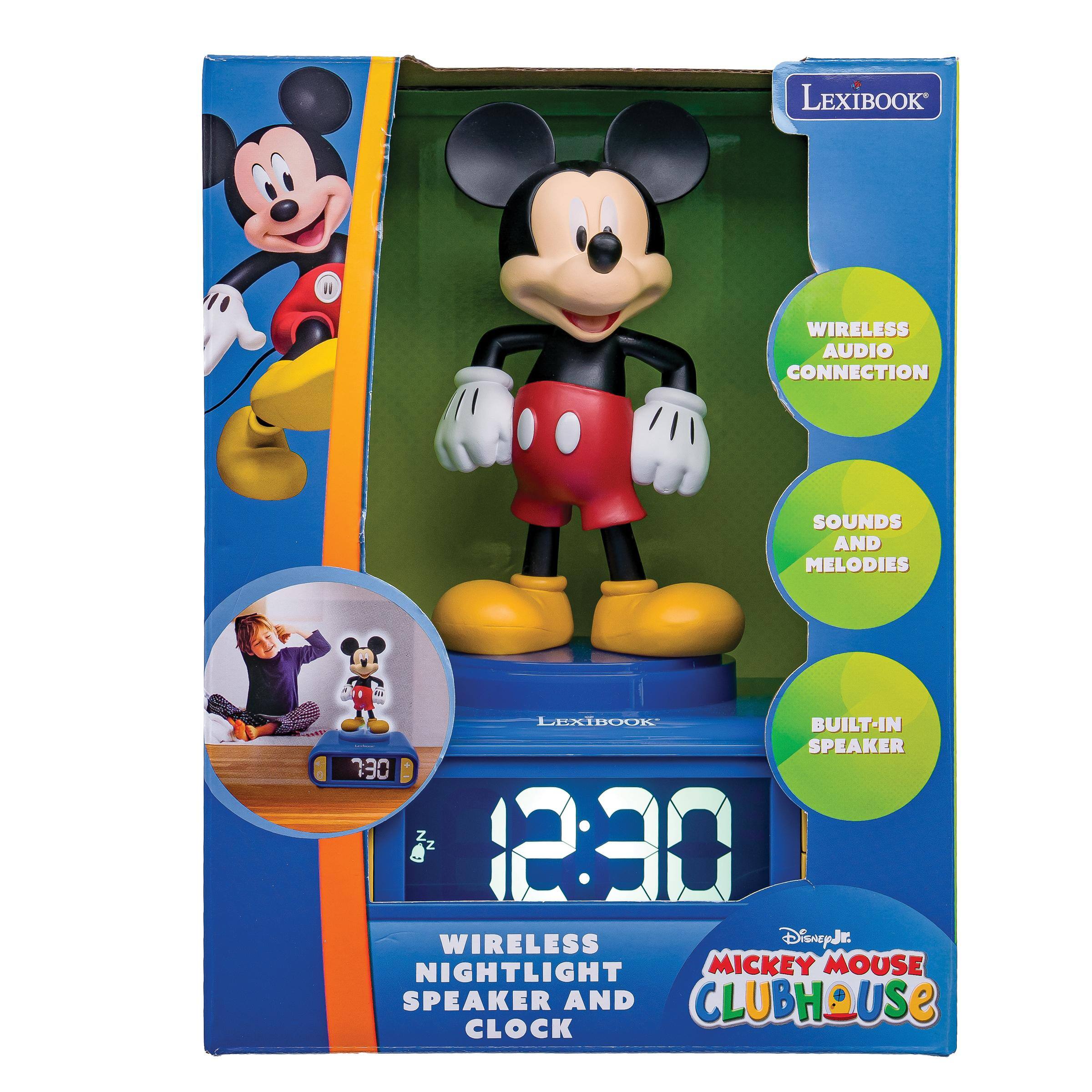 LEXIBOOK  
WIRELESS AUDIO CONNECTION  
SOUNDS AND MELODIES  
11  
7:30  
LEXIBOOK  
BUILT-IN SPEAKER  
ZZ Z Z  
WIRELESS DisneyJr. NIGHTLIGHT MICKEY MOUSE SPEAKER AND CLUBHOUSE CLOCK