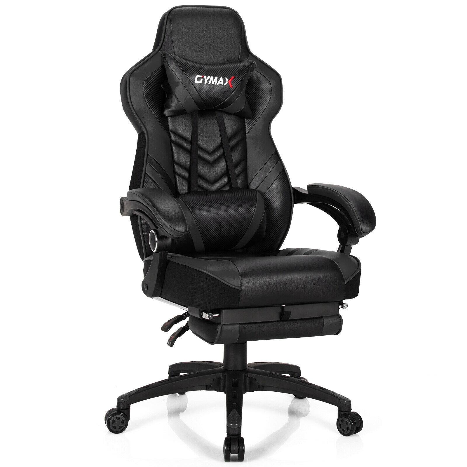Front. WELLFOR - Adjustable Gaming Chair with Footrest and Lumbar Cushion for Office - Black.