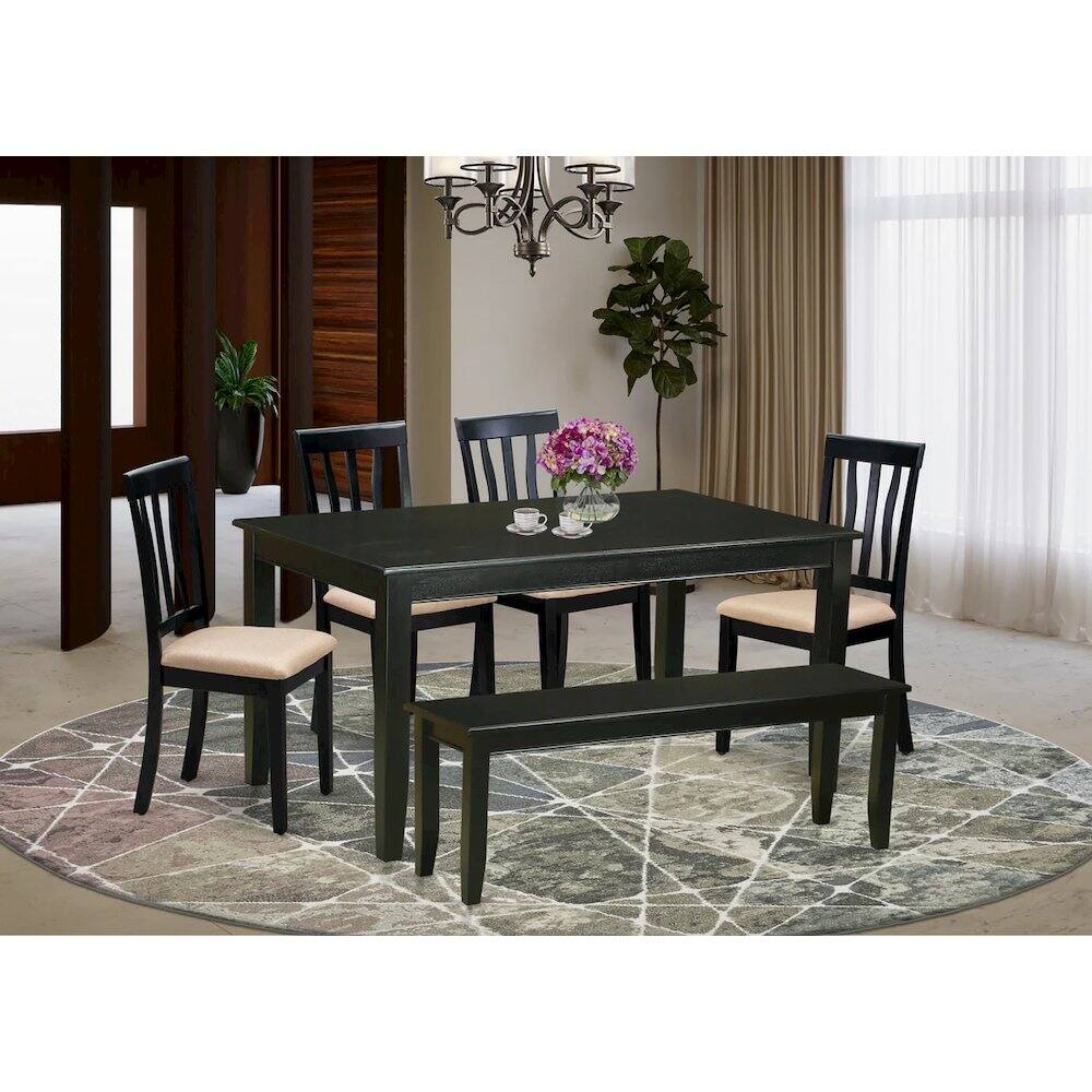 Alt View 2. East West Furniture - DUAN6-BLK-C 6 Pc Kitchen nook Dining set - Dinette Table and 4 Kitchen Dining Chairs in addition to Bench - Black.