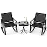 Gymax - 3 Piece Patio Rocking Set 2 Rocking Chairs w/ Tempered Glass Side Table - Black
