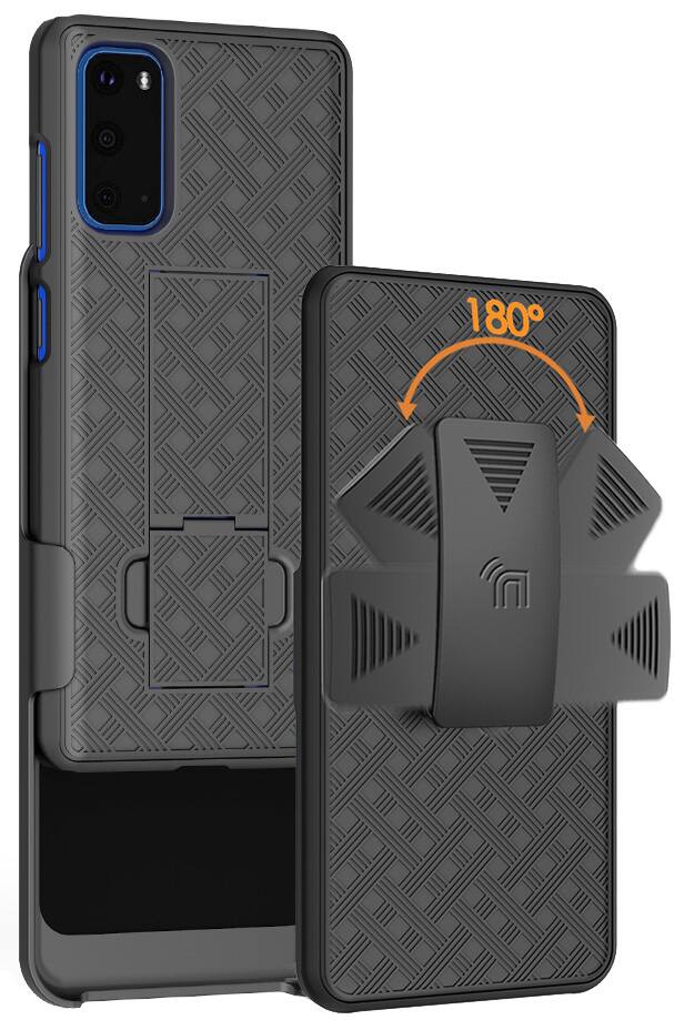 Front. Nakedcellphone - Case with Stand and Belt Clip Holster for Samsung Galaxy S20 - Black.