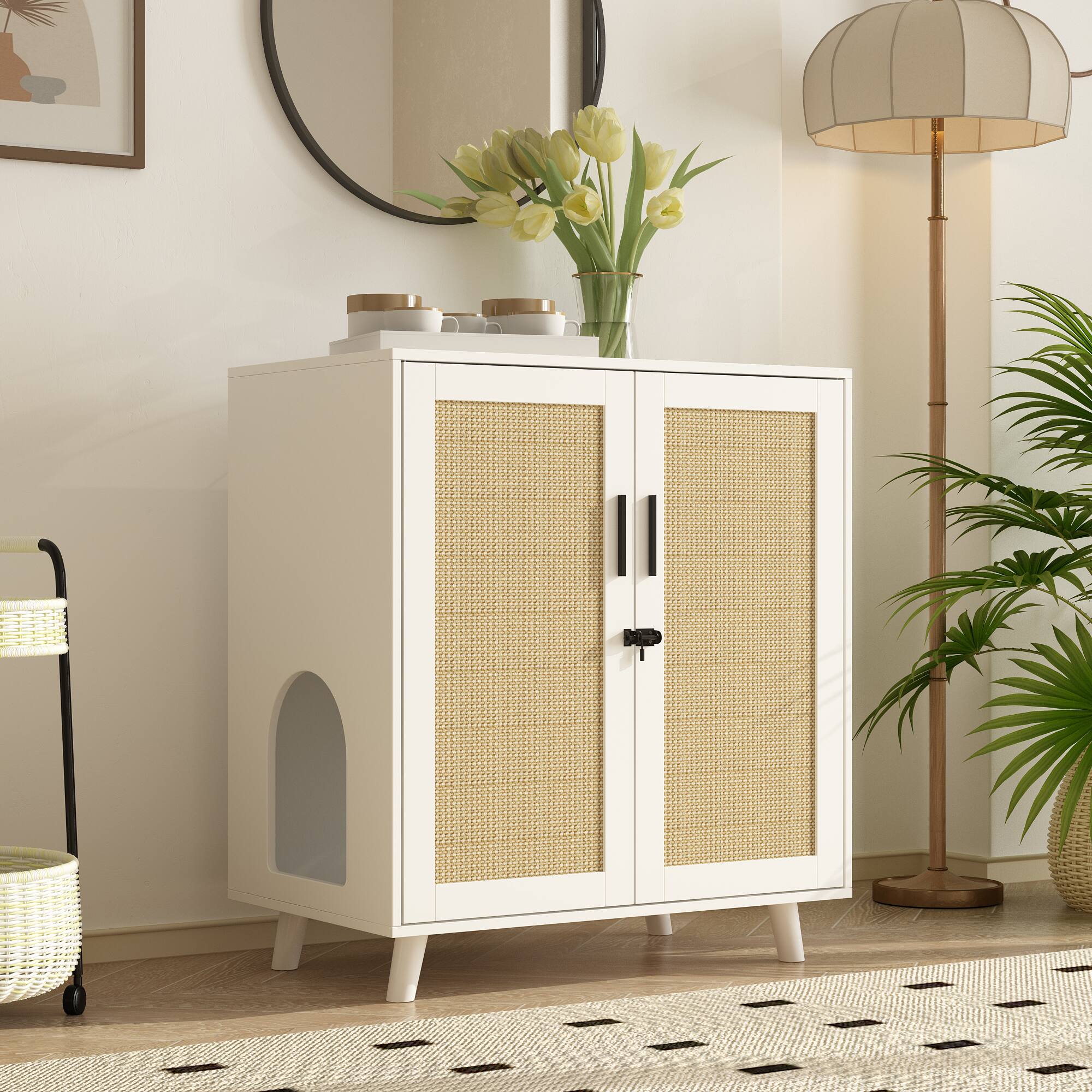 Alt View 6. FUFU & GAGA - Modern Cat Condo Cabinet – Adjustable Shelves, Concealed Litter Box & Integrated Scratching Surfaces.