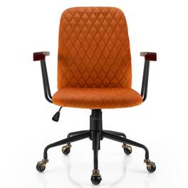 Kadyn - Velvet Home Office Chair with Wooden Armrest Home Office Computer Desk Chair, Small Office Chair - Orange
