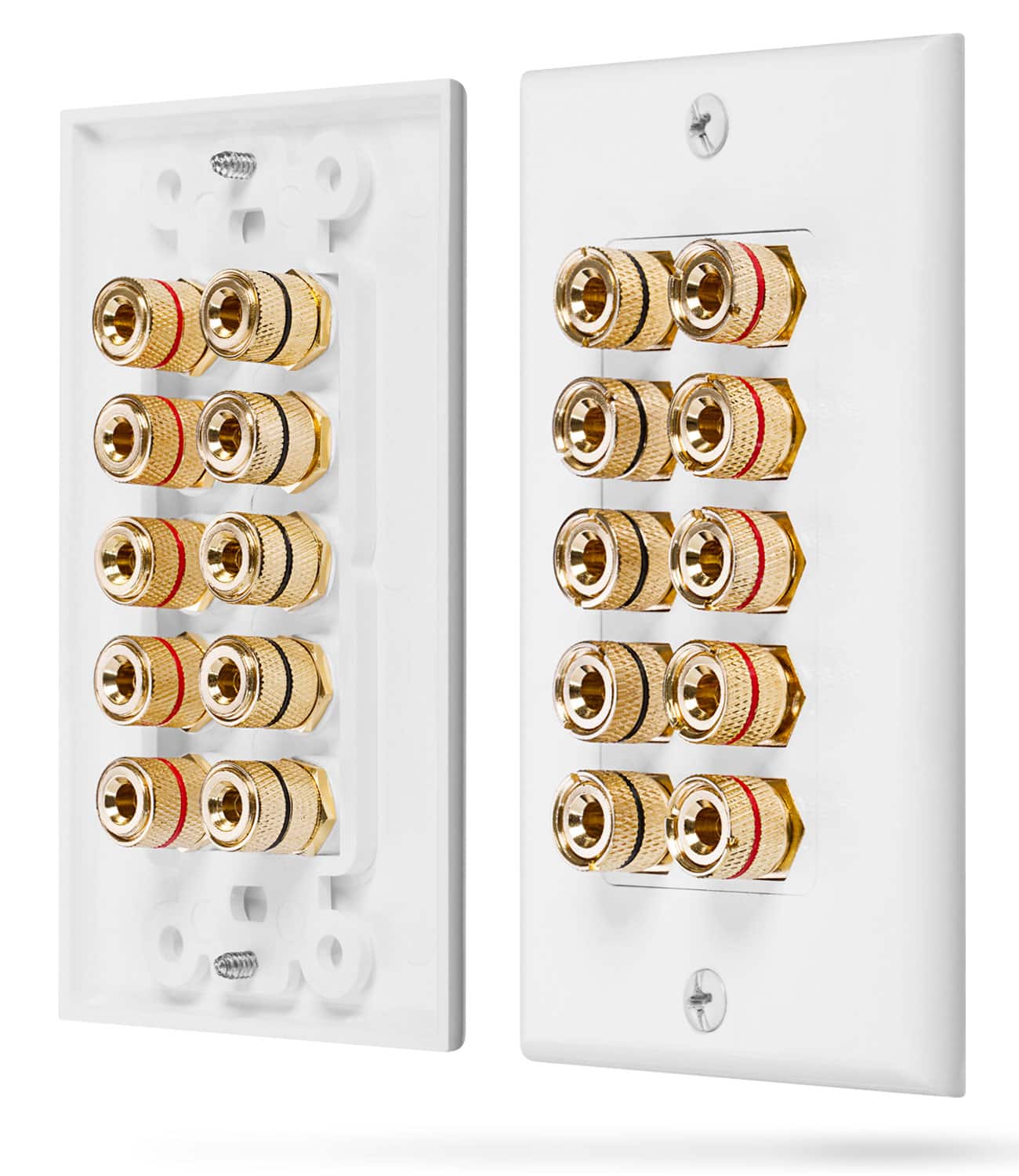 Fosmon - [Five Speaker] Home Theater Wall Plate, Copper Banana Binding Post Coupler Type Audio Wall Plate for 5 Speakers - White