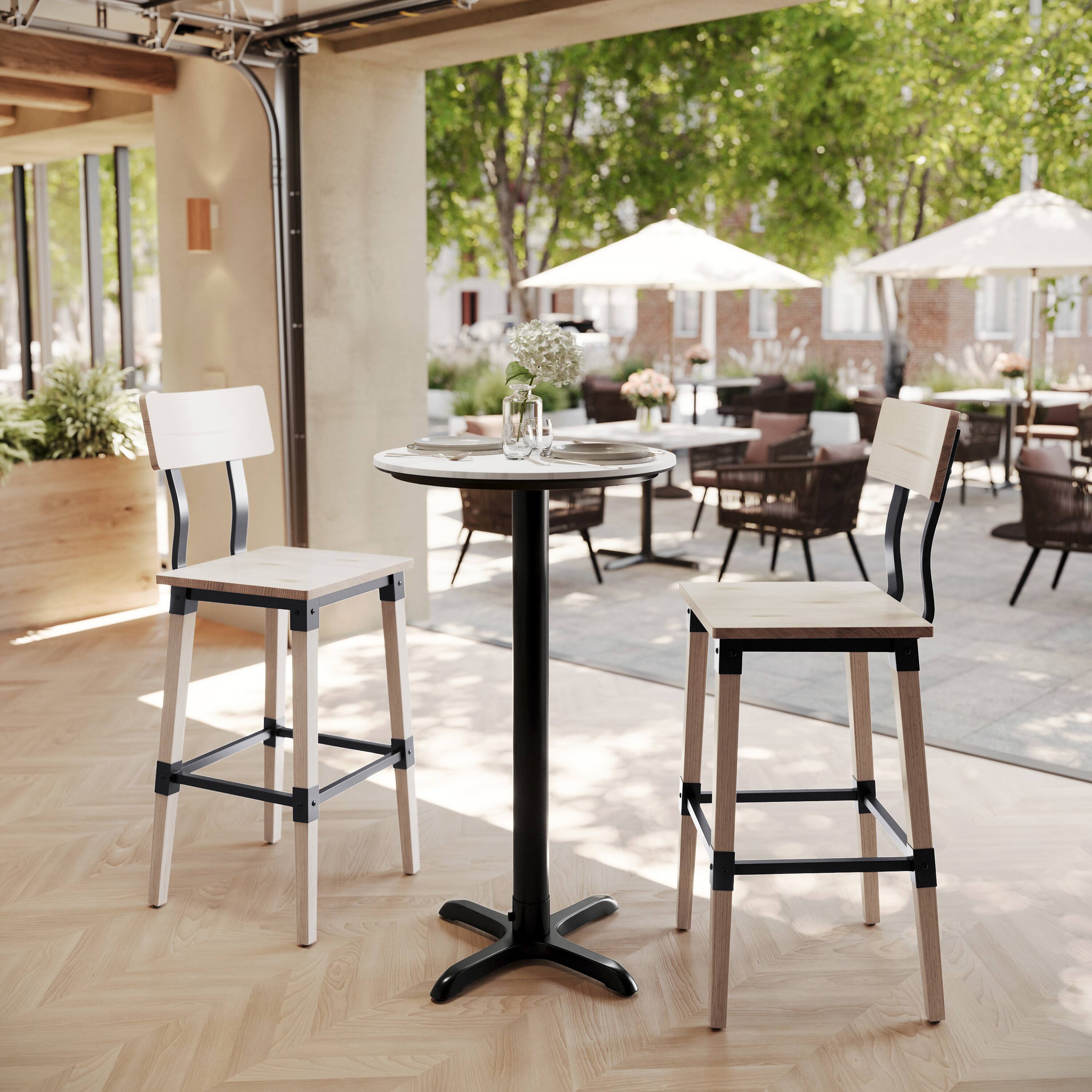 Alt View 1. Emma + Oliver - PureShield Tabletop with Seam-Free Surface Innovation and Bar Height X-Base - White Faux Marble/Black Base.
