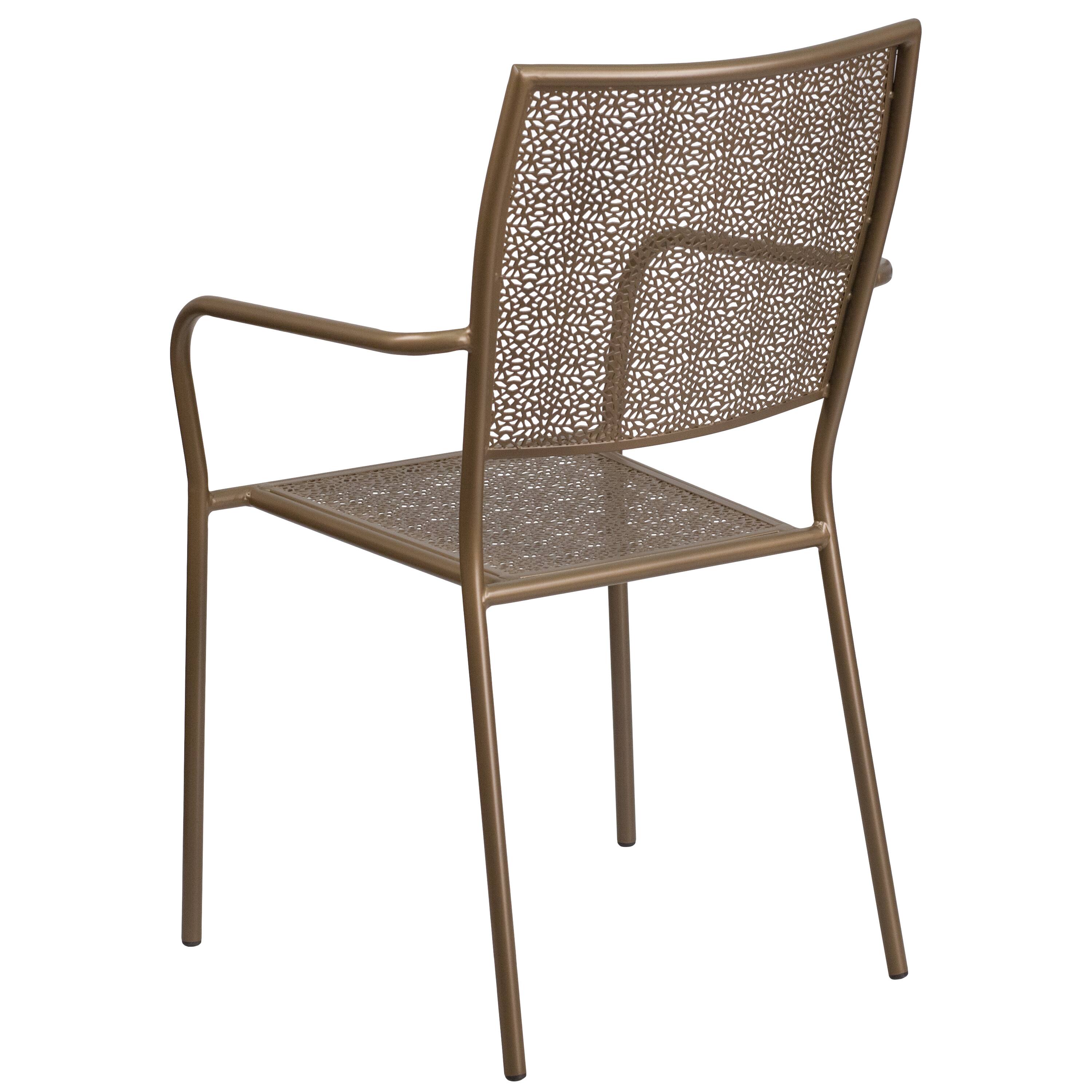 Alt View 5. Emma + Oliver - Commercial Grade Colorful Metal Patio Arm Chair with Square Back - Gold.