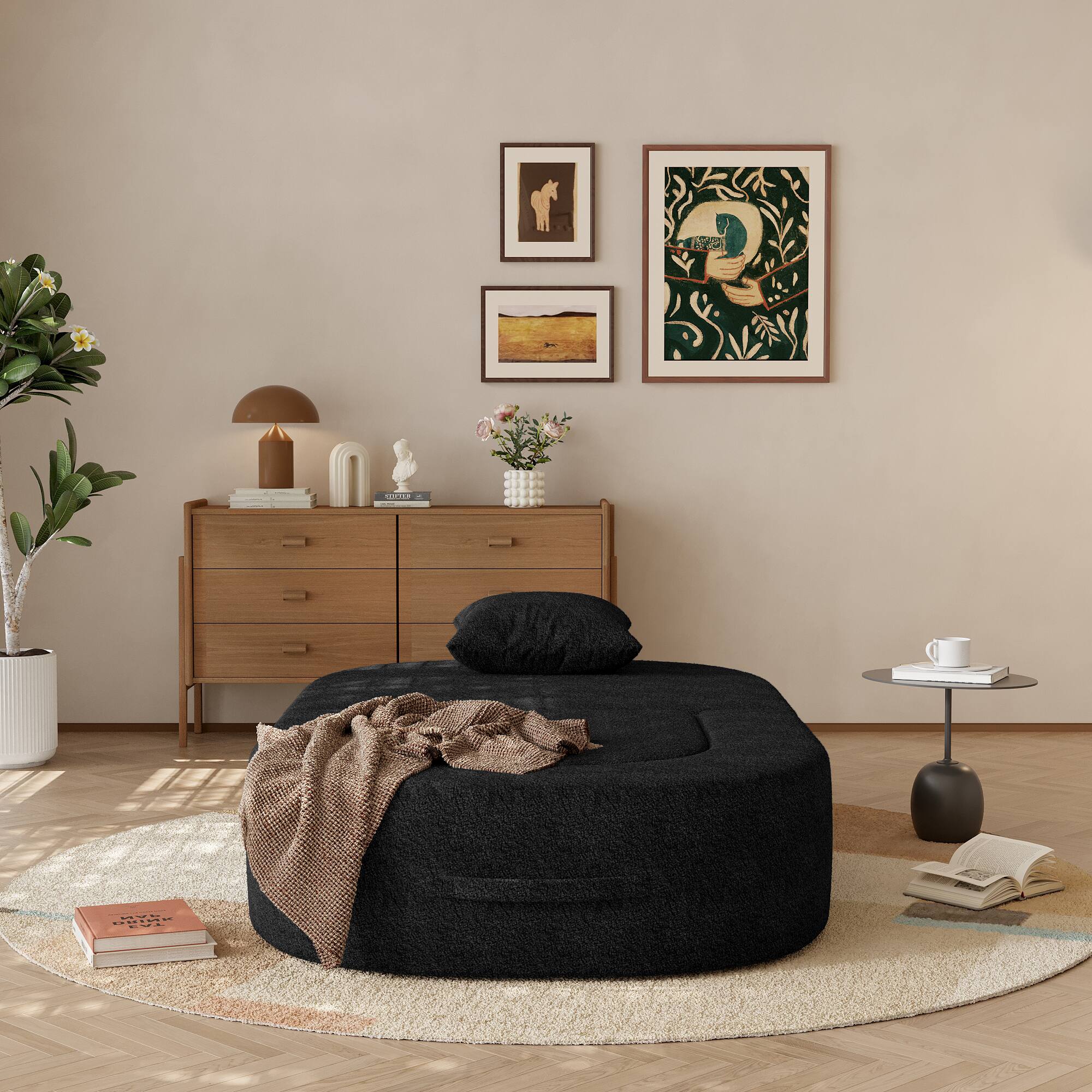 Alt View 10. Yardgrace - Boneless Sofa Chair Lounge Chair for Living Room, Modern Convertible Upholstered Sofa, Comfy Sherpa Leisure Couch - BLACK.