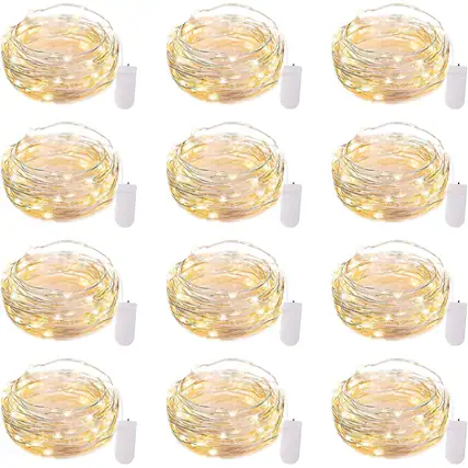 Front. PARKER SLATER - 12 Pack 7FT LED Fairy String Lights, Battery Operated 20 LED Waterproof Wire.
