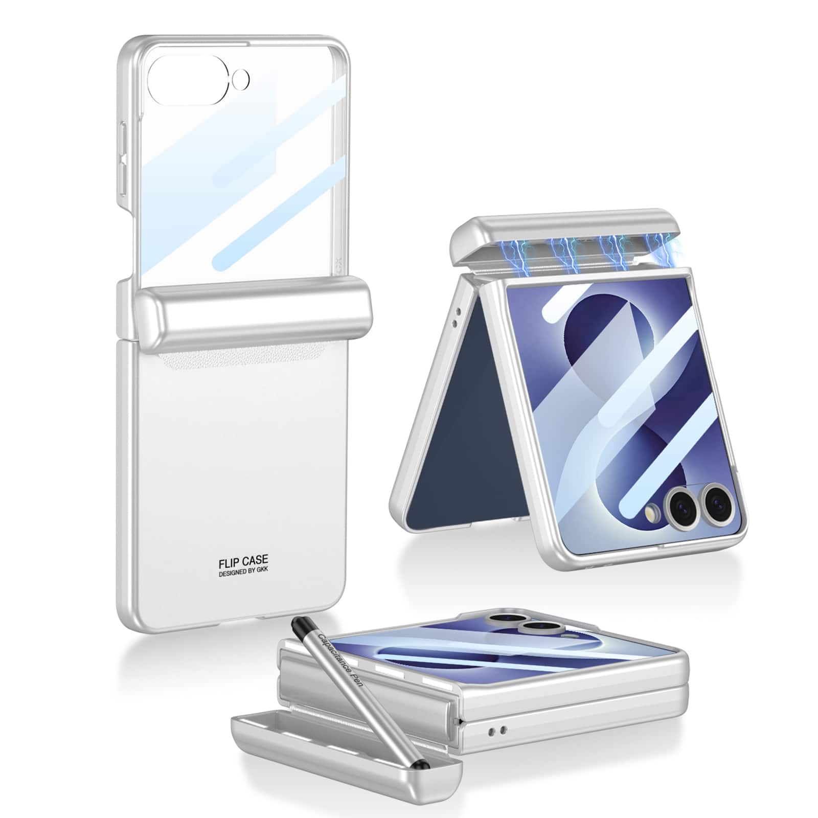 Dteck - For Samsung Galaxy Z Flip8 Rugged Case with Stylus Pen,Built-in Screen Protector Magnetic Hinge Protection Cover - Silver price history on PriceWatchPro