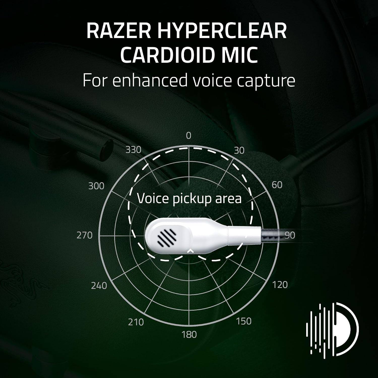 RAZER HYPERCLEAR CARDIOID MIC  
For enhanced voice capture  

Voice pickup area