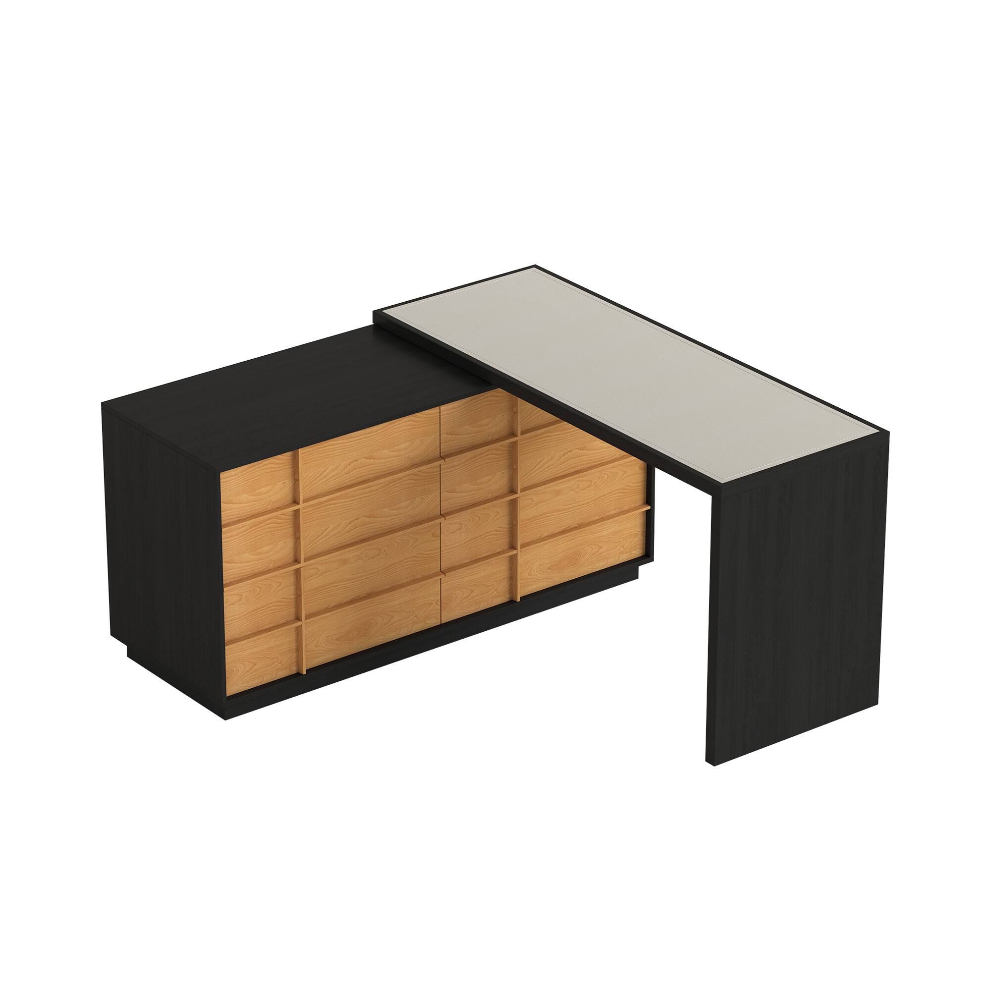 Alt View 6. luck idea - Modern Extendable Rotating L-Shaped Desk with 6 Drawers, Reversible Home Office Computer Desk - Black.