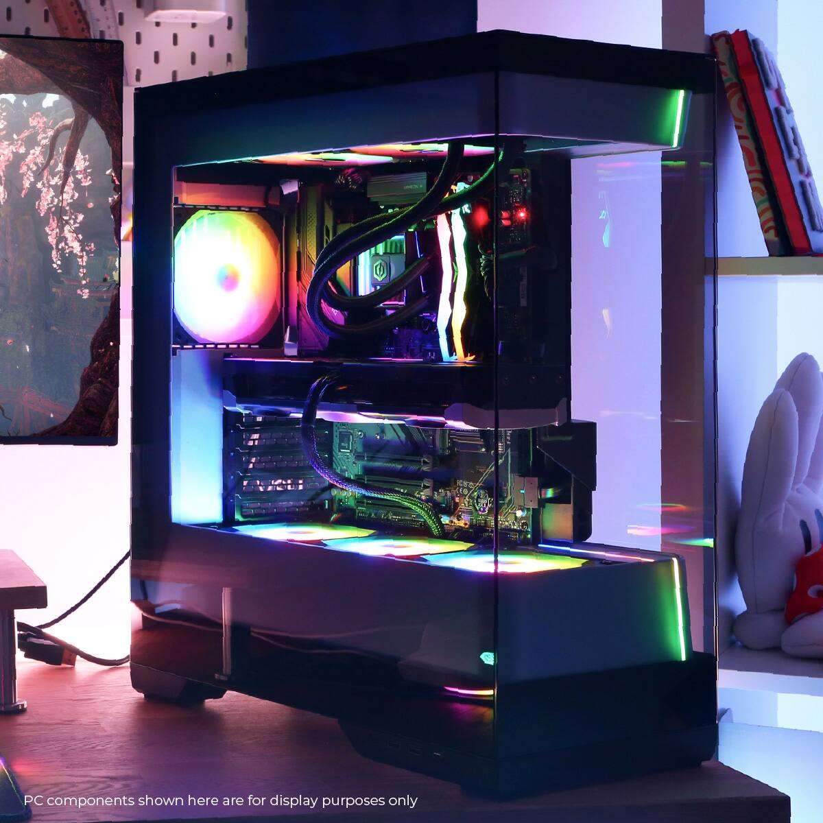 The text on the image reads "PC components shown here are for display purposes only."