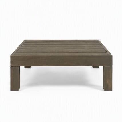 Front. RYHNUYNE - Outdoor Square Patio Coffee Table,Wood Low Table With Slatted Tabletop,Weather Resistant Accent Table for Garden - Grey.