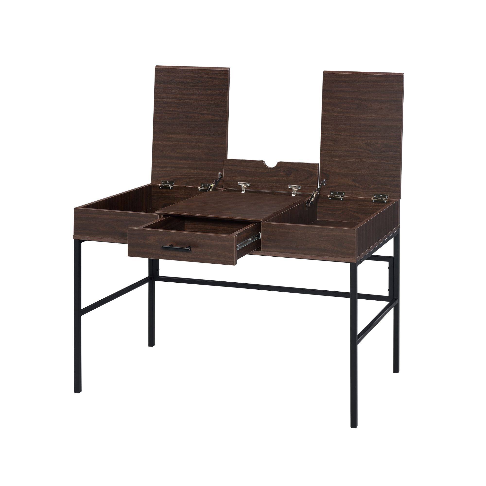 Back. GOODSILO - Modern Writing Desk with USB Charging Port and Storage Drawer for Home Office Workspace - Black+Oak.