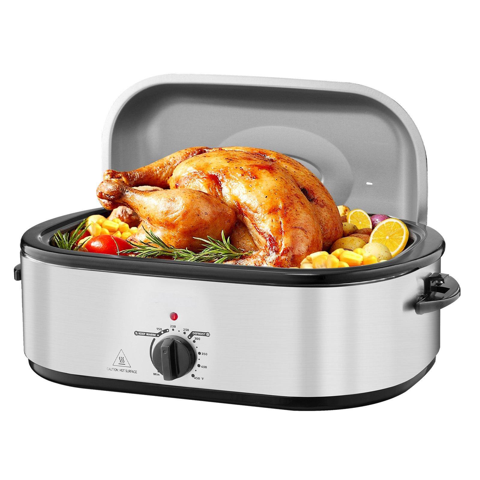 Glintex - 20QT Roaster Oven Electric Turkey Roaster 150-450℉ Adjustable Temp with Self-Basting Lid and Rack - Silver