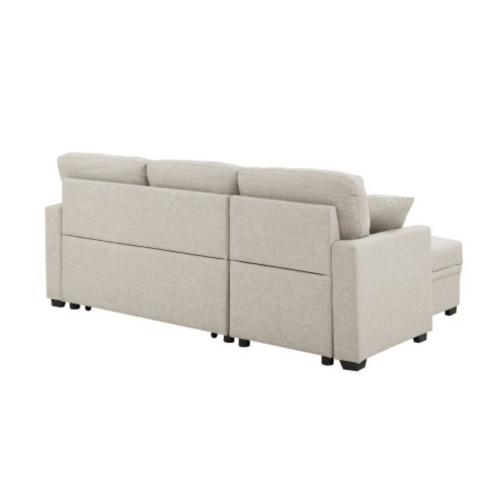 Back. LUCKY ONE - L-Shaped Modular Sleeper Sectional Sofa Bed with Pull-Out Bed, Hidden Storage, Tufted Cushions - Beige.
