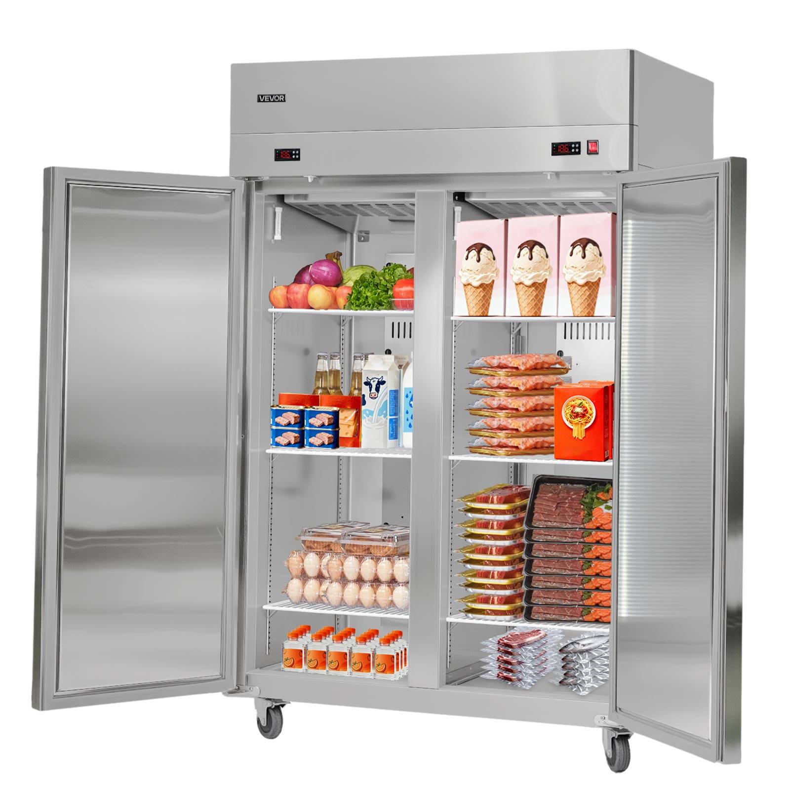 Alt View 5. VEVOR - Commercial Refrigerator and Freezer Combo 48"W, 32 Cu.Ft Stainless Steel Upright Refrigerator/Freezer with Double Doors - Stainless steel color.