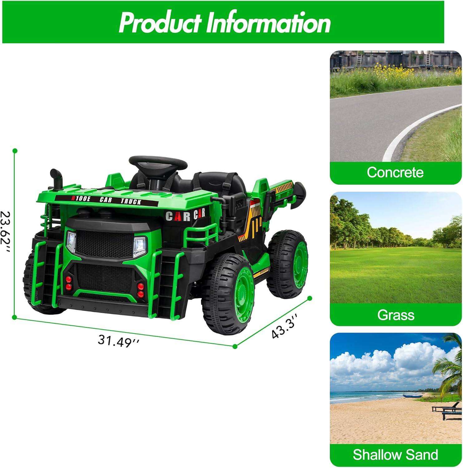 Product Information

- 23.62" (Height)
- 31.49" (Width)
- 43.3" (Length)

Suitable for:
- Concrete
- Grass
- Shallow Sand