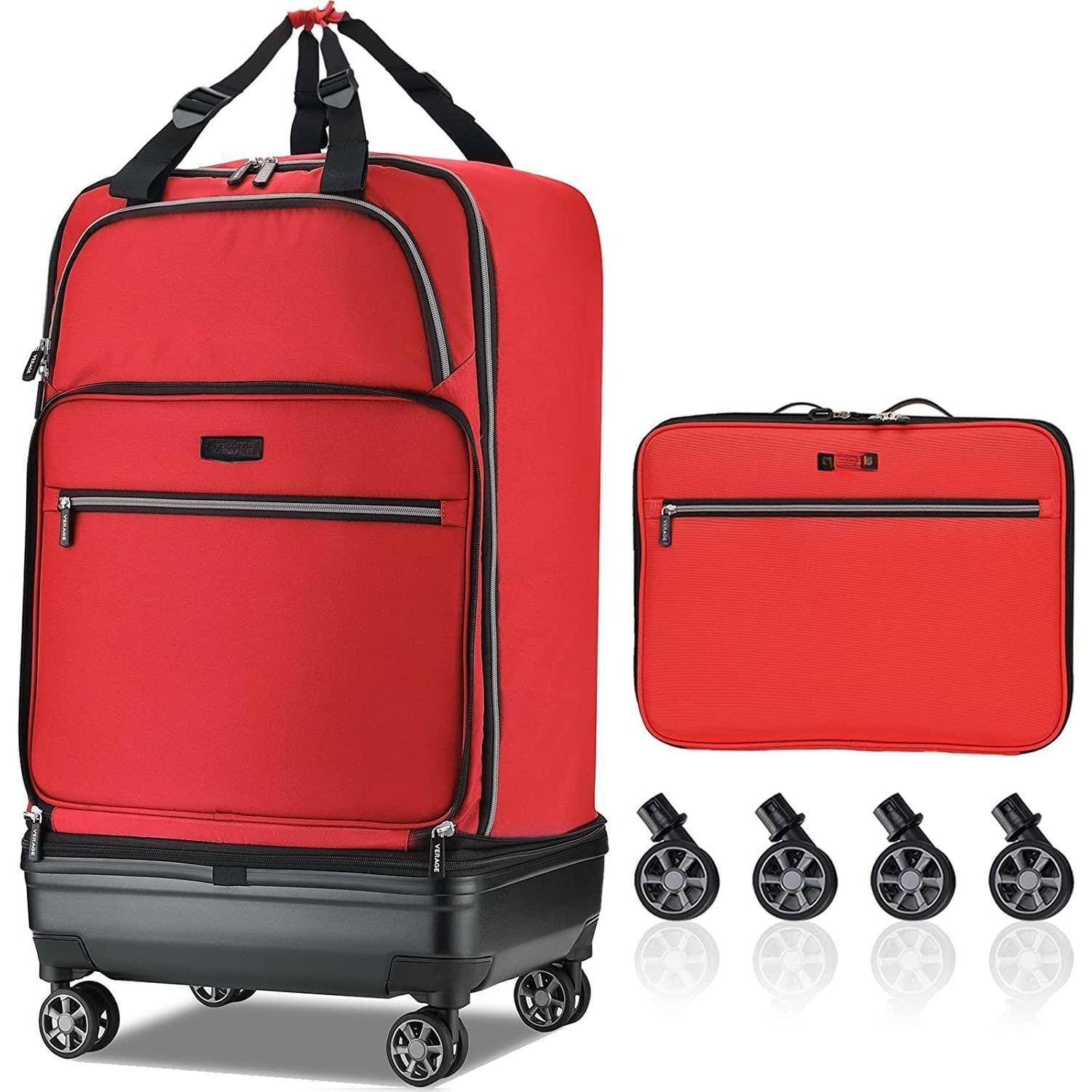 Alt View 1. Dapper Styles - Expandable Foldable Luggage Bag Collapsible Suitcases Rolling Travel Duffel Larger Suit Case - Red-Checked-In Pro (24-Inch Expands into 28-Inch).