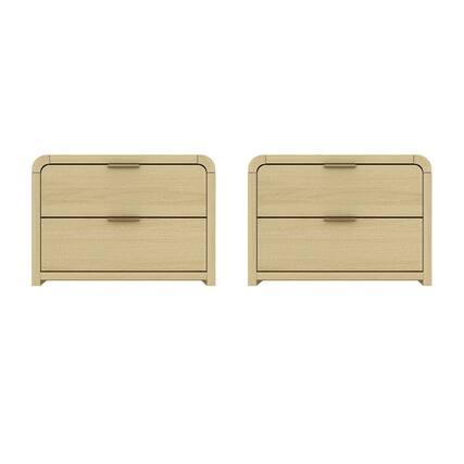 Front. Manhattan Comfort - Grace Modern 28" Nightstand - Set of 2 - Natural Oak and Gold.