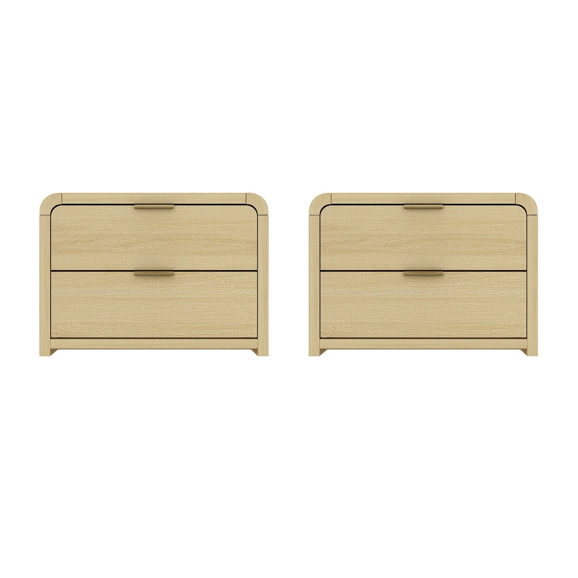 Front. Manhattan Comfort - Grace Modern 28" Nightstand - Set of 2 - Natural Oak and Gold.