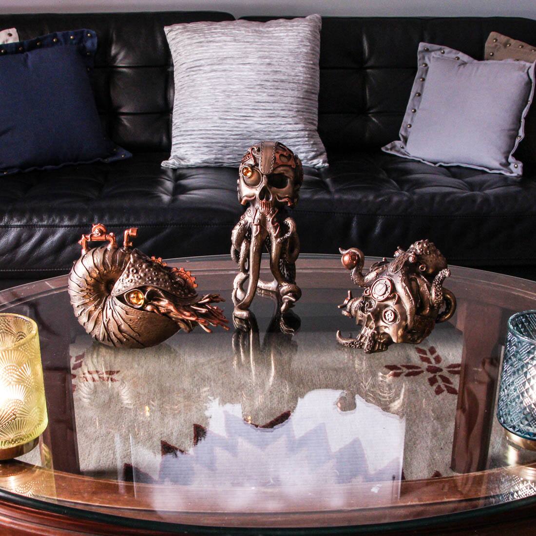Alt View 3. Zeckos - Steampunk Nautilus & Octopus Skull Statues – Retro-Futuristic Oceanic Sculptures - Bronze.