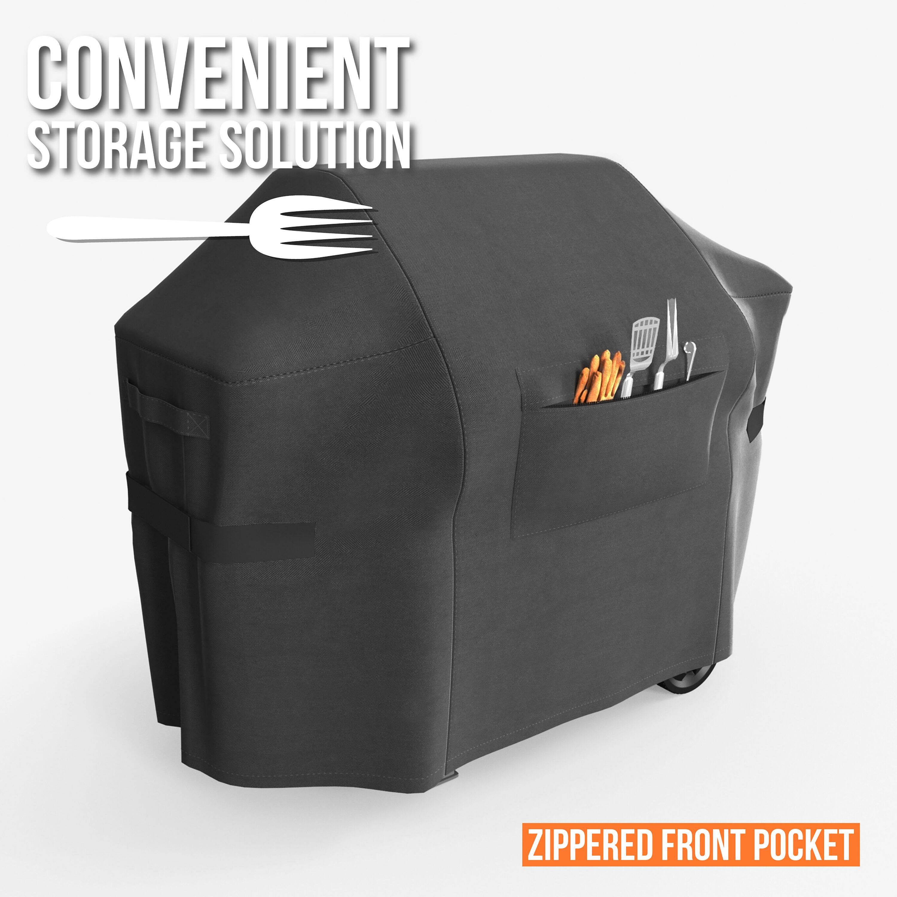 CONVENIENT STORAGE SOLUTION  
ZIPPERED FRONT POCKET