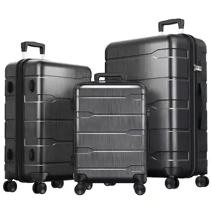 Front. Sugift - 3-Piece Hardshell Luggage Set with TSA Lock, YKK Zippers, PC+ABS Construction and Spinner Wheels - Black.