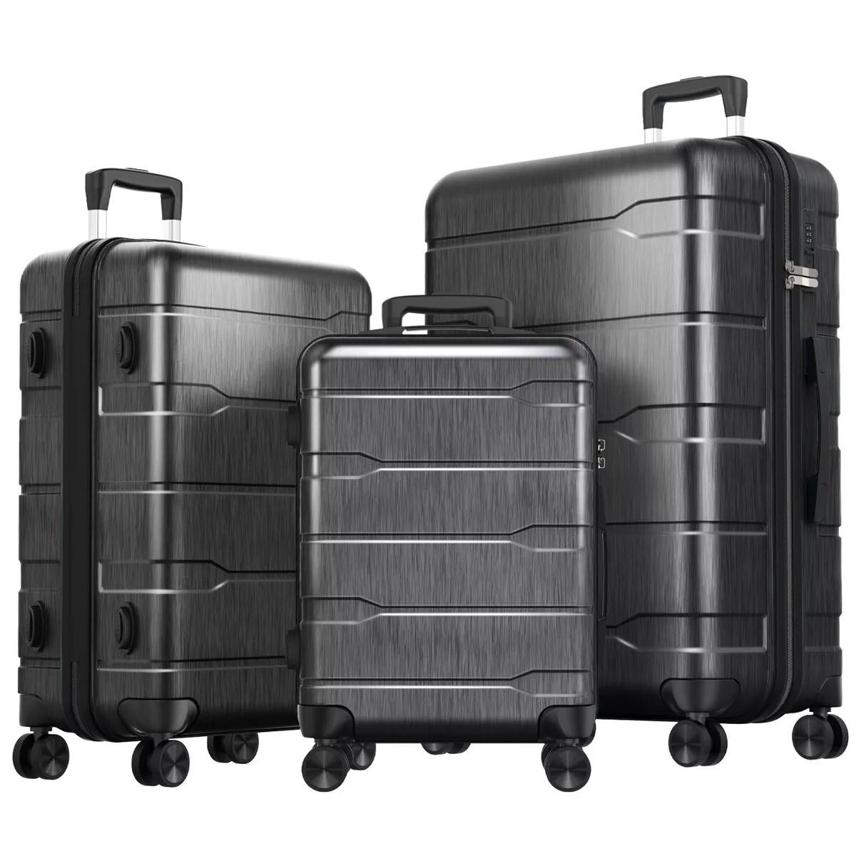 Sugift - 3-Piece Hardshell Luggage Set with TSA Lock, YKK Zippers, PC+ABS Construction and Spinner Wheels - Black