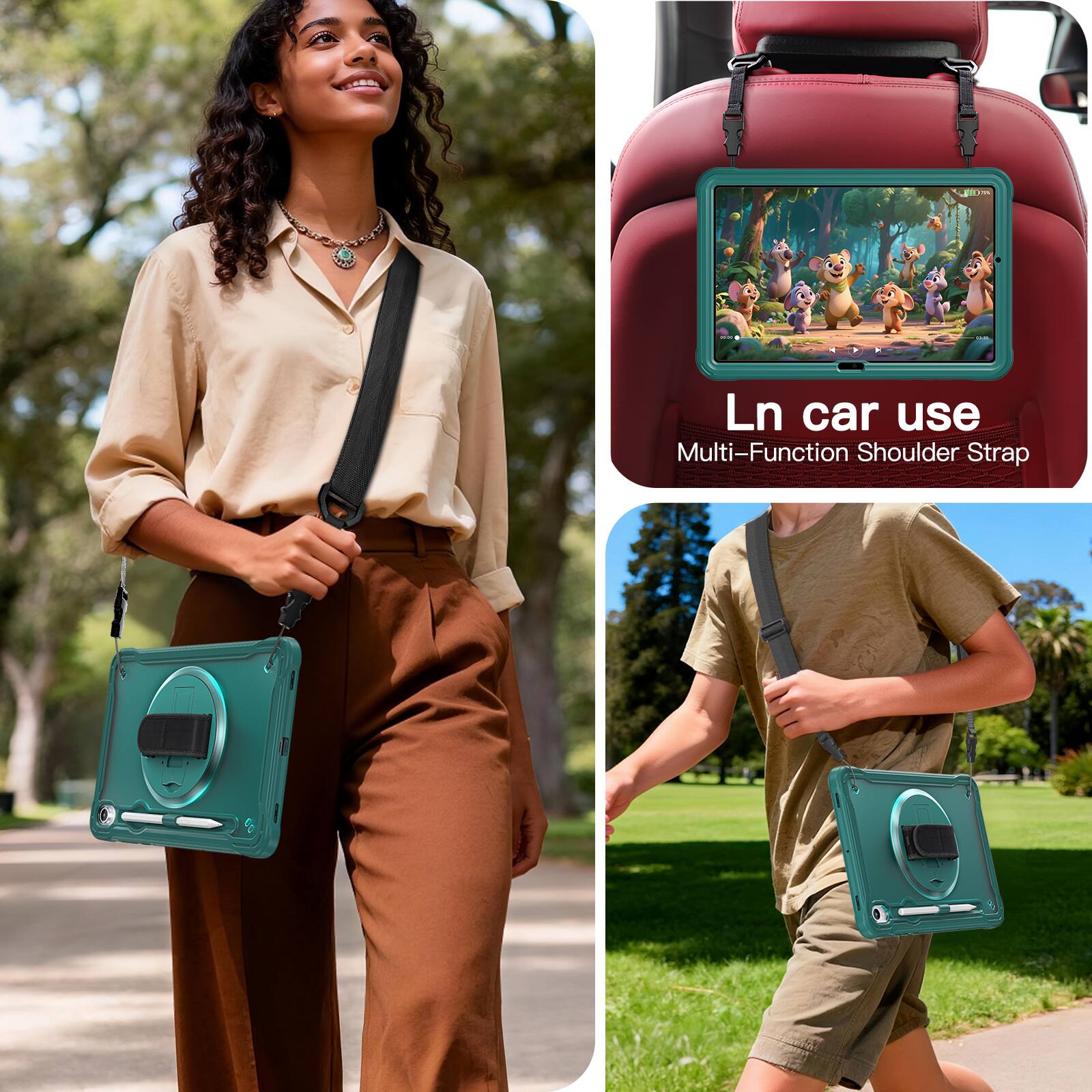 In car use  
Multi-Function Shoulder Strap
